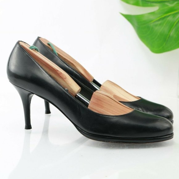 Stuart Weitzman Dress Pump Size 9.5 Black Leather Classic Stiletto High Heel - Picture 4 of 11